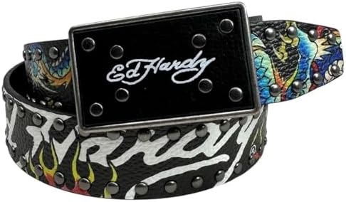 ED HARDY Men's Skull Tiger Print with Rivet Studs & D-Rings 38mm